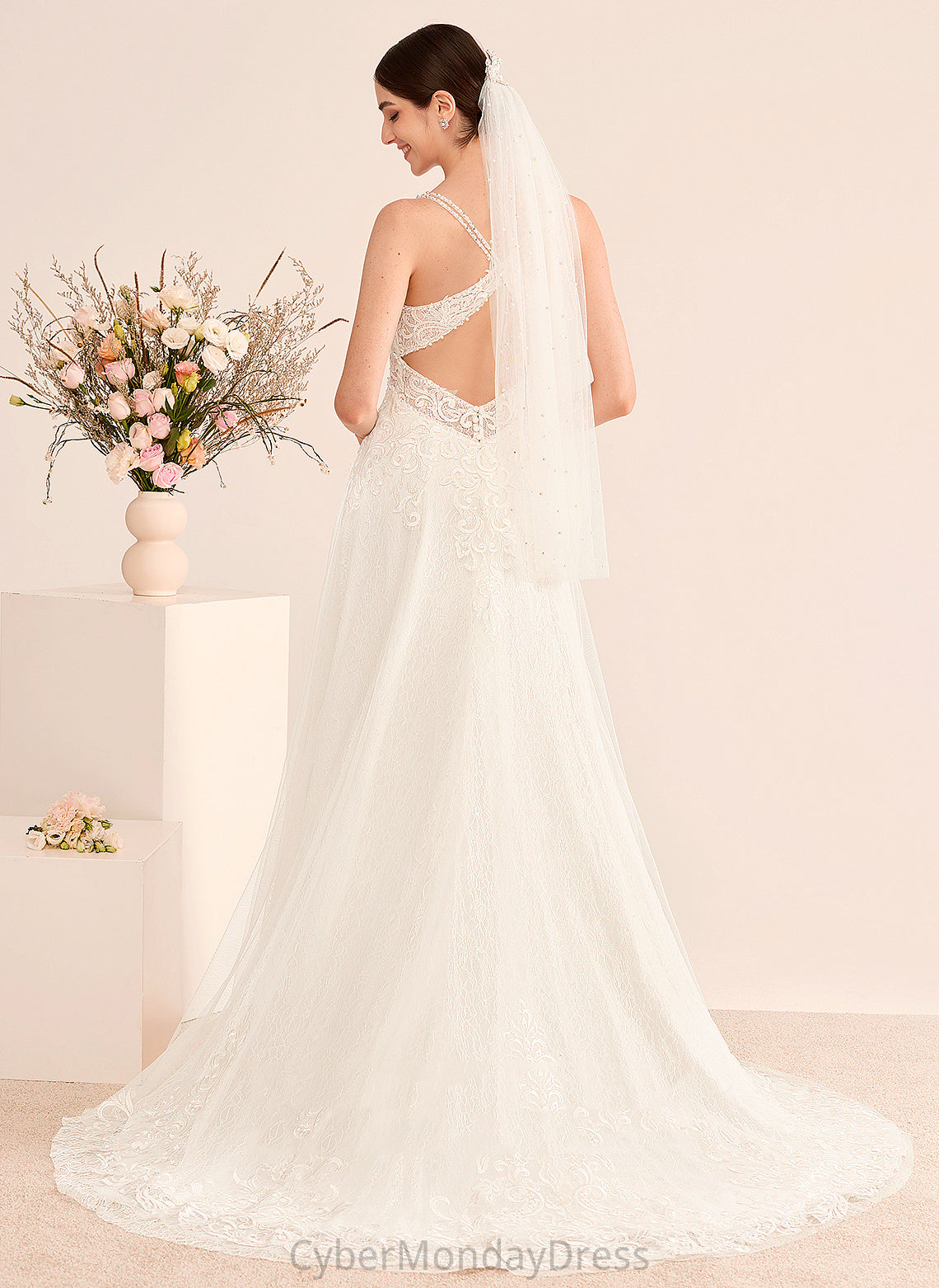 Court Train Beading Dress Wedding Dresses Kiersten A-Line With Tulle Lace V-neck Wedding