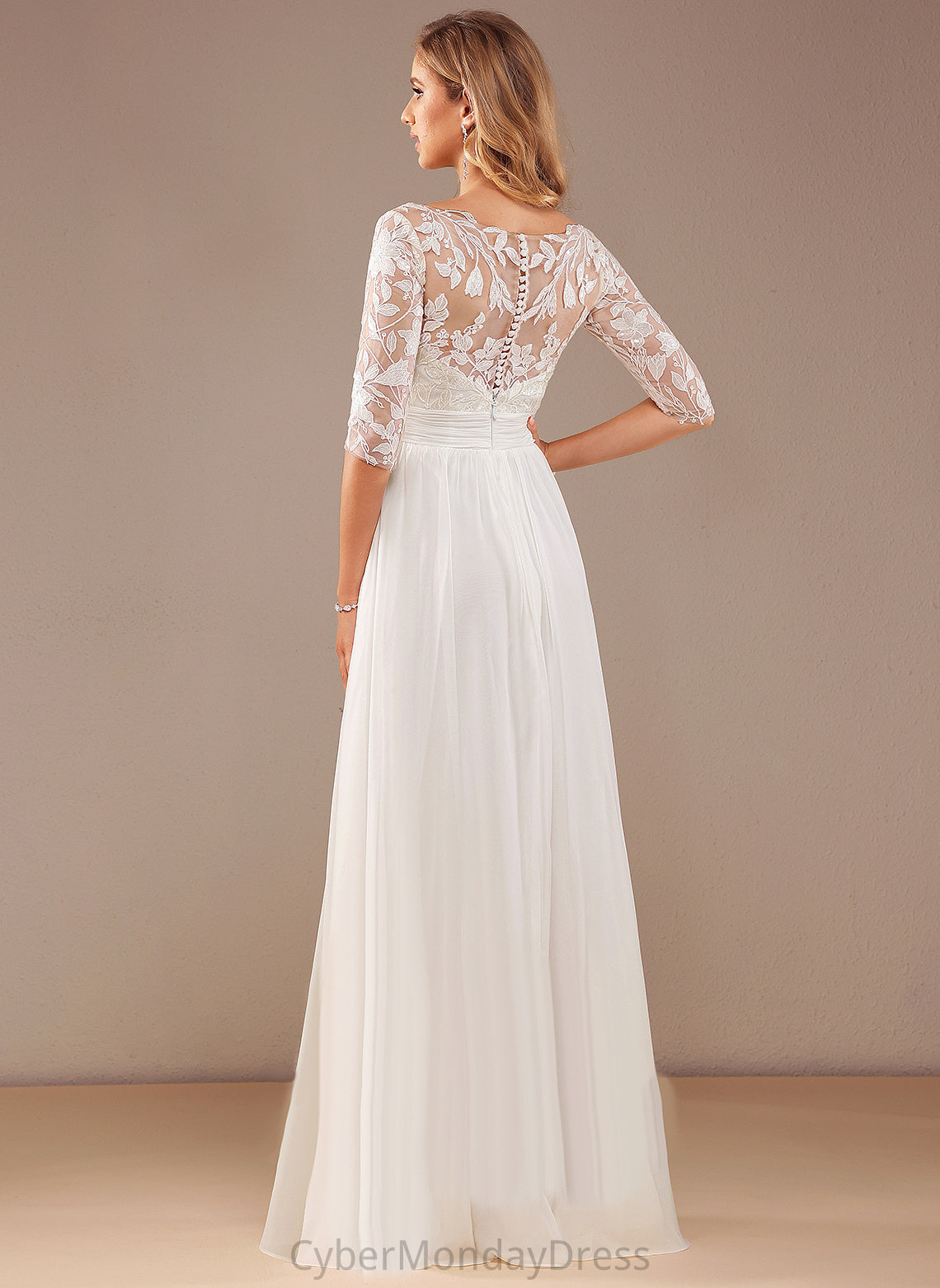 Lace V-neck Floor-Length Jordyn Sequins With Wedding A-Line Dress Lace Wedding Dresses Chiffon Ruffle