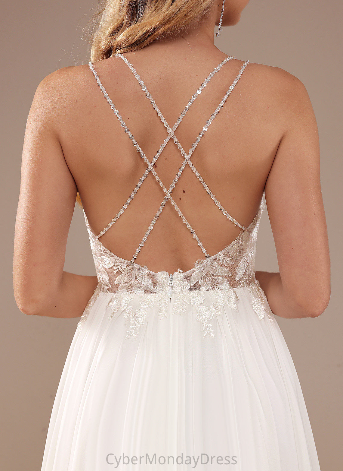 Chiffon Beading A-Line Sequins Lace Train V-neck Sweep Wedding Dresses With Aryana Dress Wedding