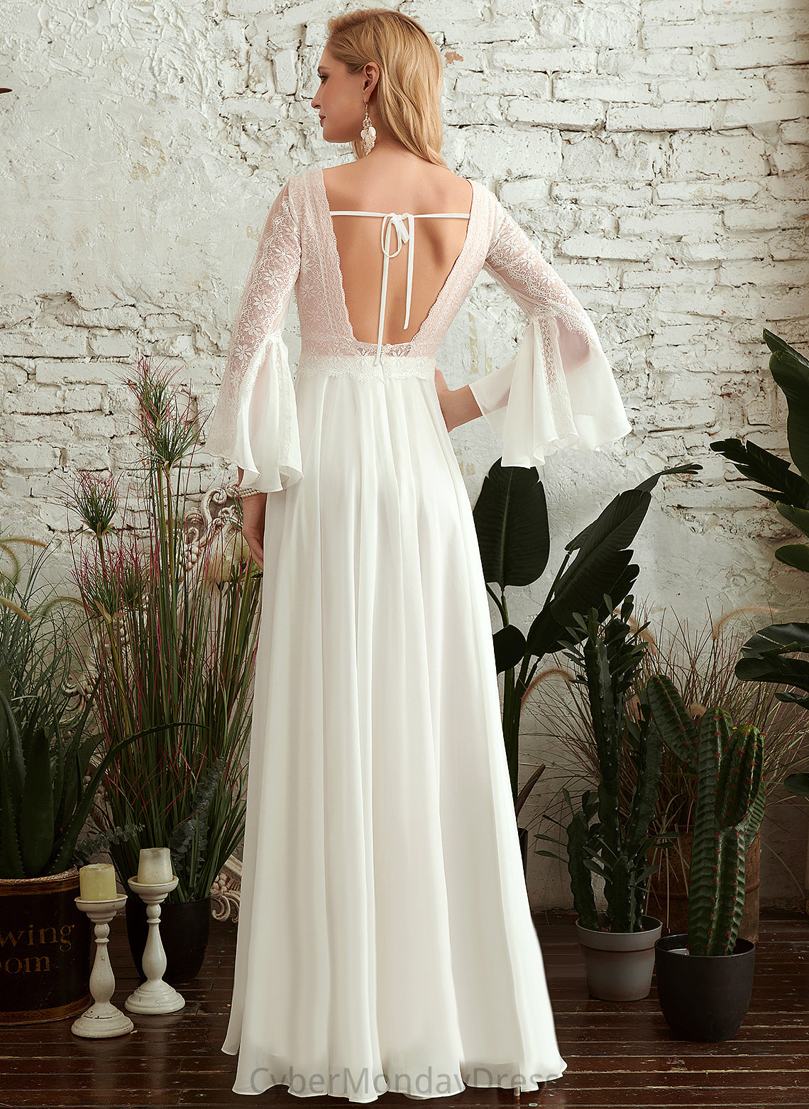 Wedding Dresses Chiffon V-neck Floor-Length A-Line Dress Claire Wedding Lace