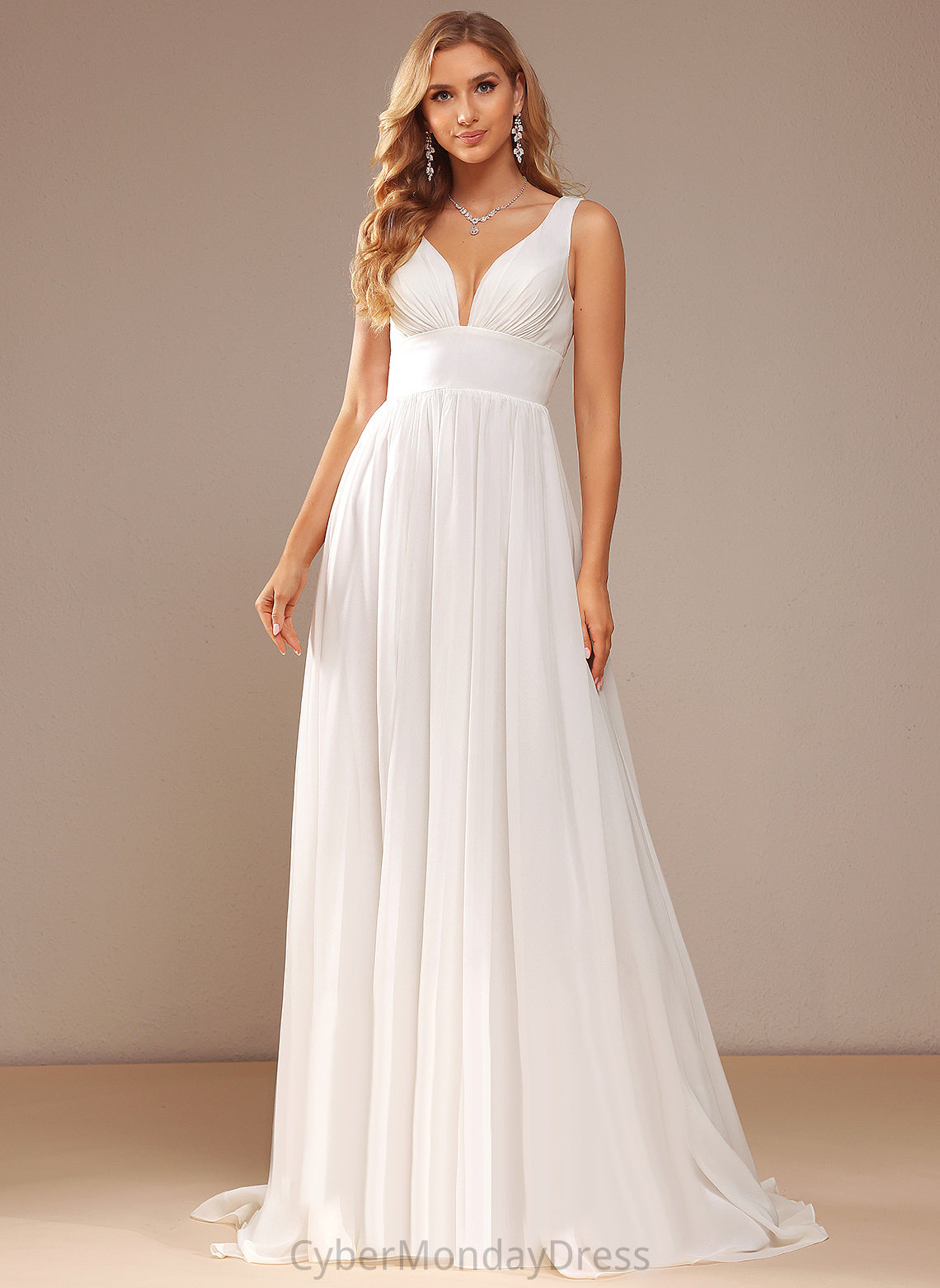 Sweep With V-neck Jamiya Wedding Dresses Front Dress Split A-Line Train Chiffon Wedding