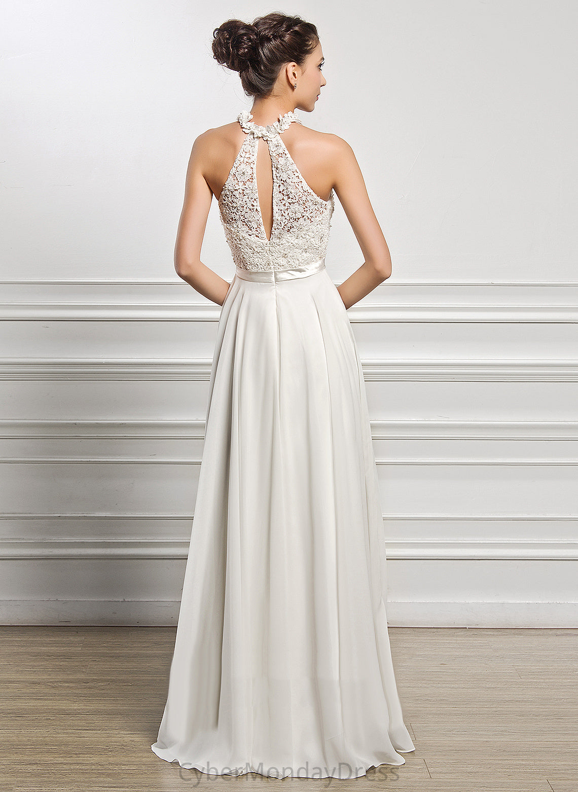 Ada Wedding Wedding Dresses Beading Scoop Dress Sequins Neck Chiffon With Lace A-Line Floor-Length