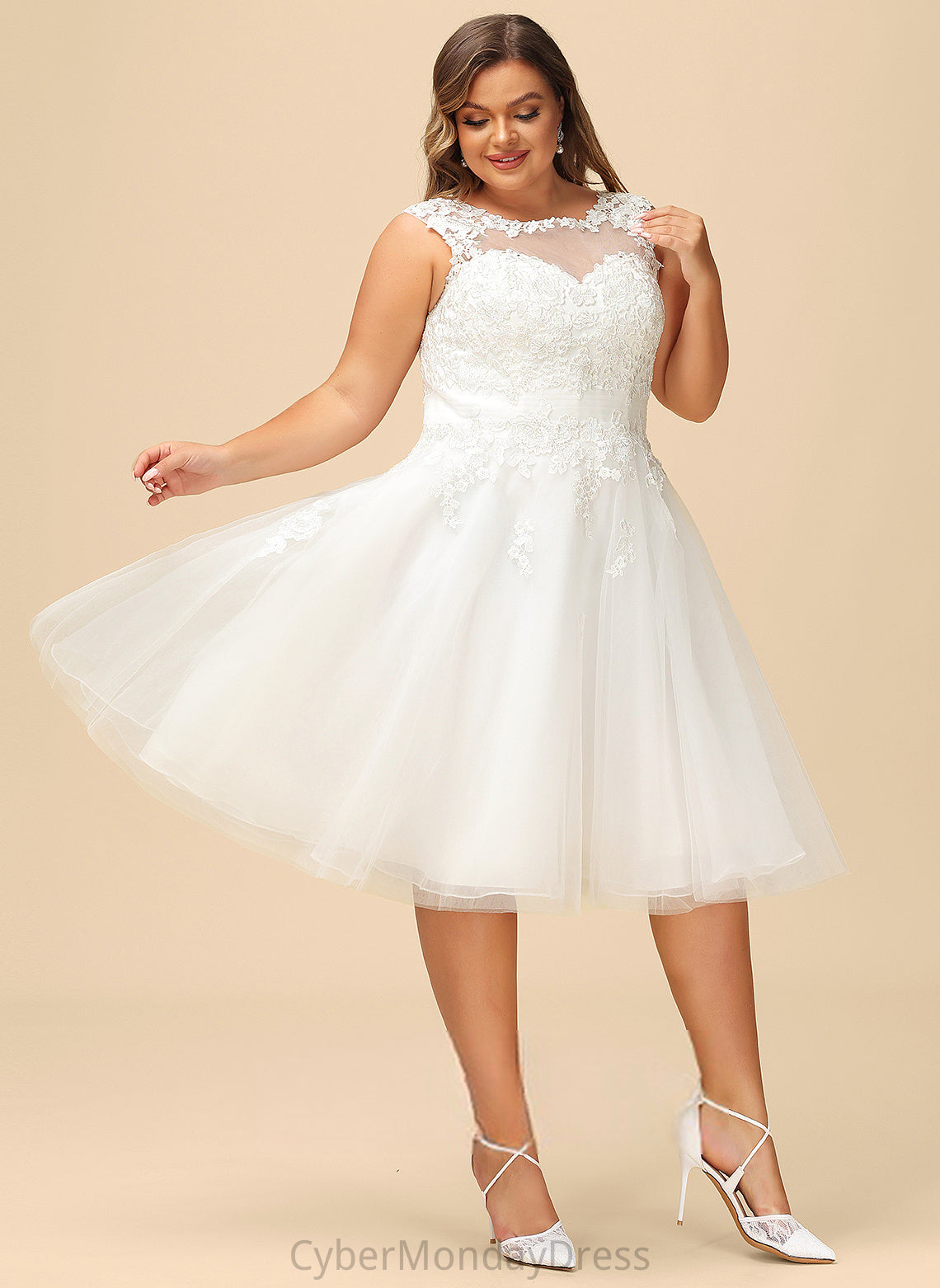 Illusion Ruffle With Wedding A-Line Dress Lace Asymmetrical Wedding Dresses Chana Tulle