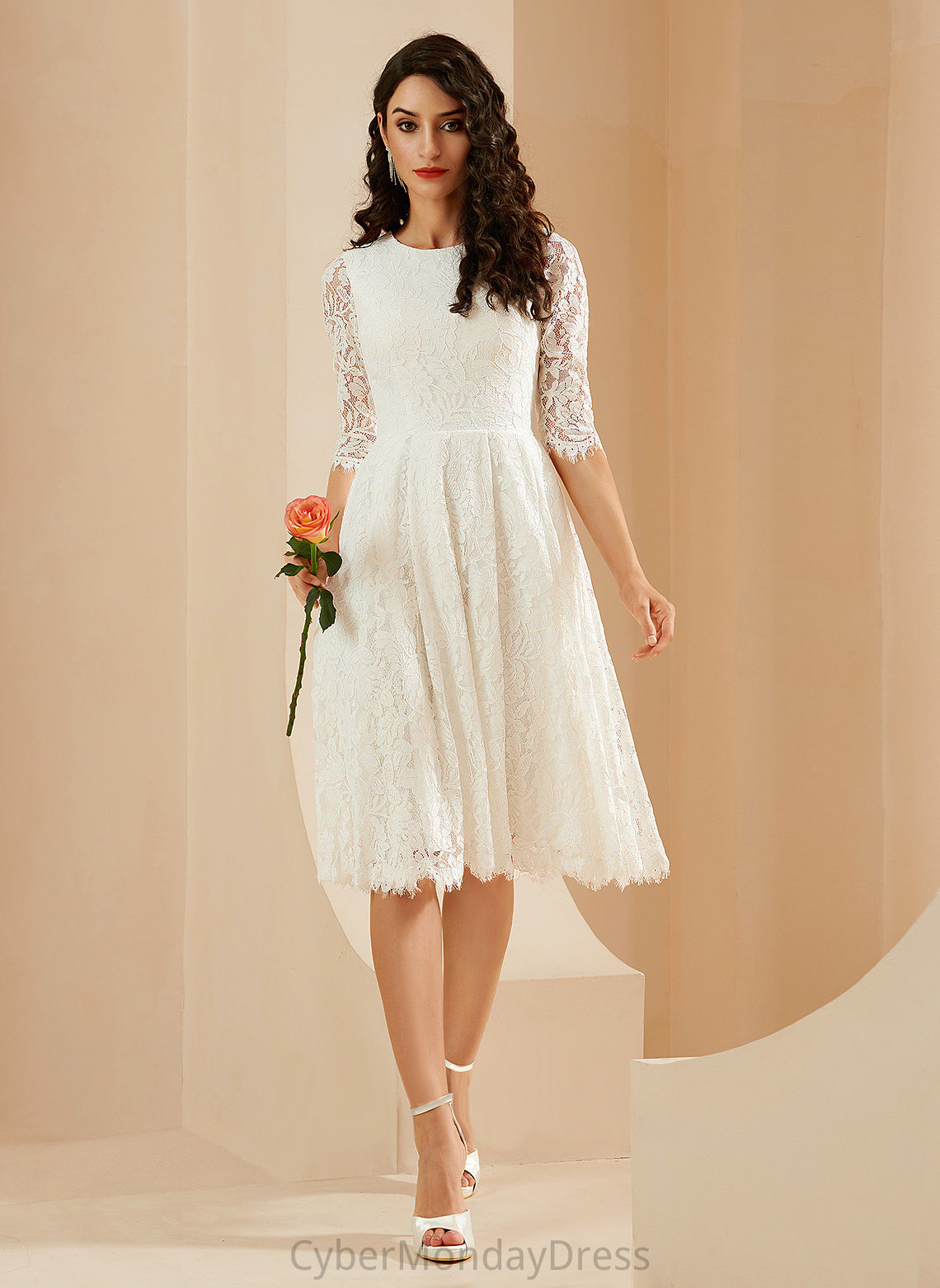 A-Line Neck Scoop Karlie Dress Wedding Dresses Lace Knee-Length Wedding