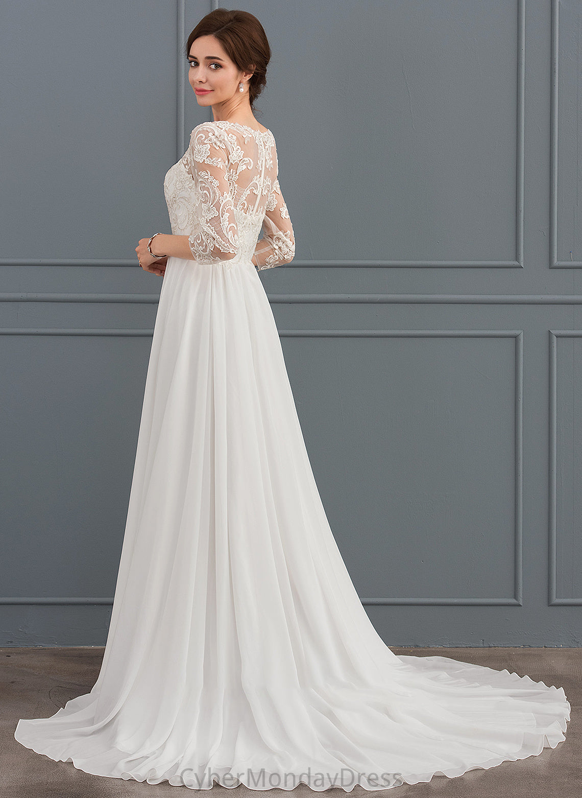 Lace Mikaela Sequins With Sweep Train Dress Chiffon Wedding Dresses Beading A-Line Wedding V-neck