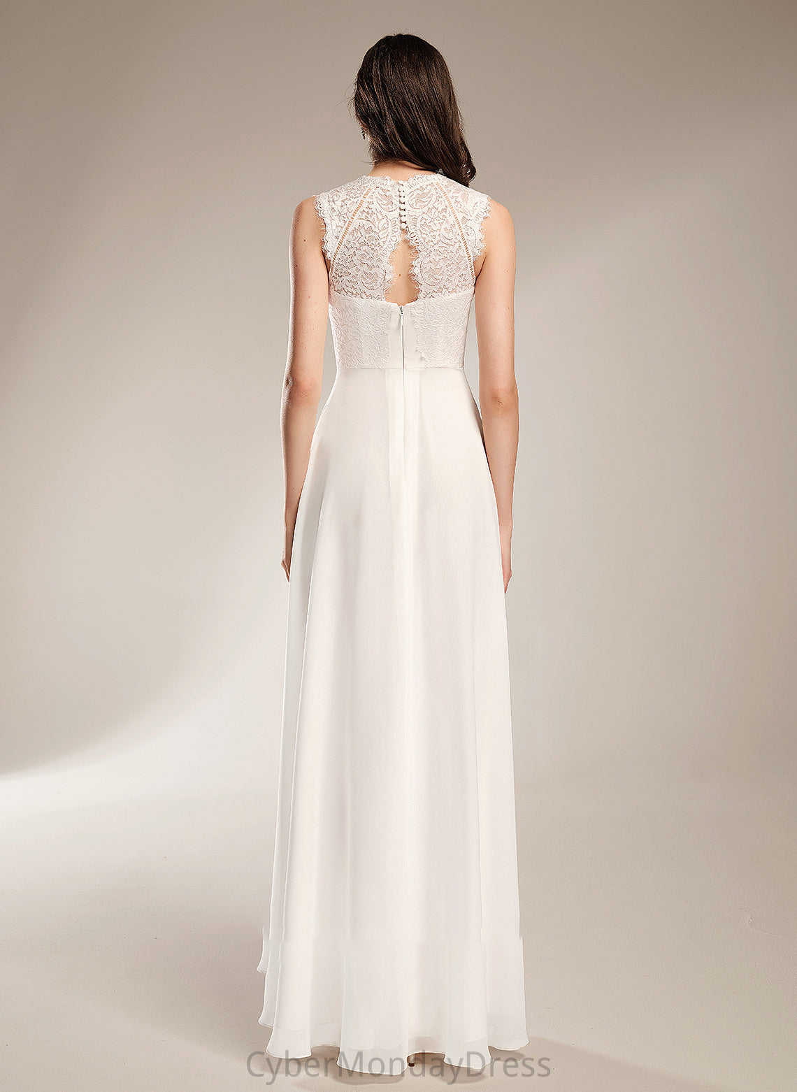 With A-Line Dress Wedding Dresses Floor-Length Neck Scoop Lace Wedding Lauryn