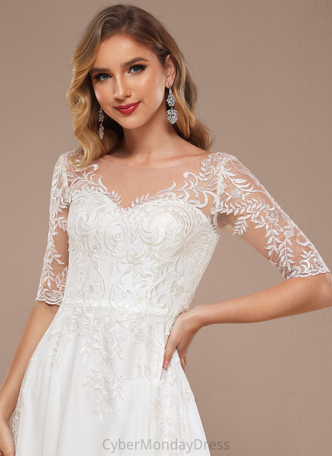 A-Line Dress Lace V-neck Chiffon Wedding Dresses Lailah Wedding Floor-Length