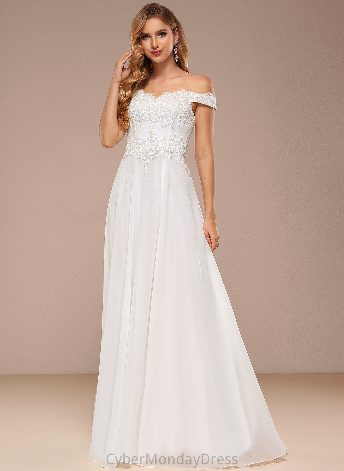 Sequins Wedding Dresses Off-the-Shoulder Dress Lace Gracie Floor-Length Wedding With A-Line Chiffon