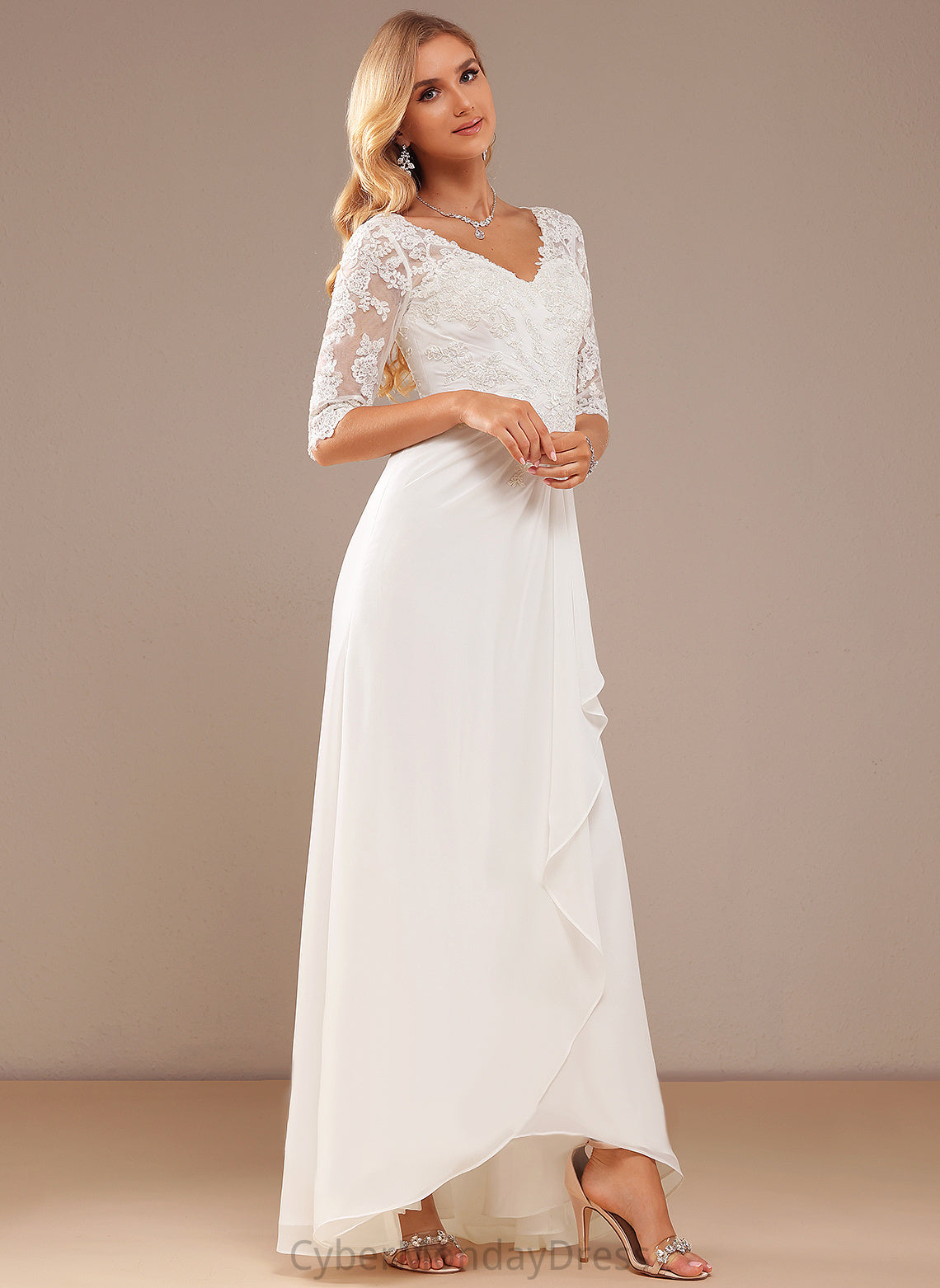 With Lace Chiffon Asymmetrical A-Line Dress Thalia Wedding Dresses Wedding V-neck Ruffle