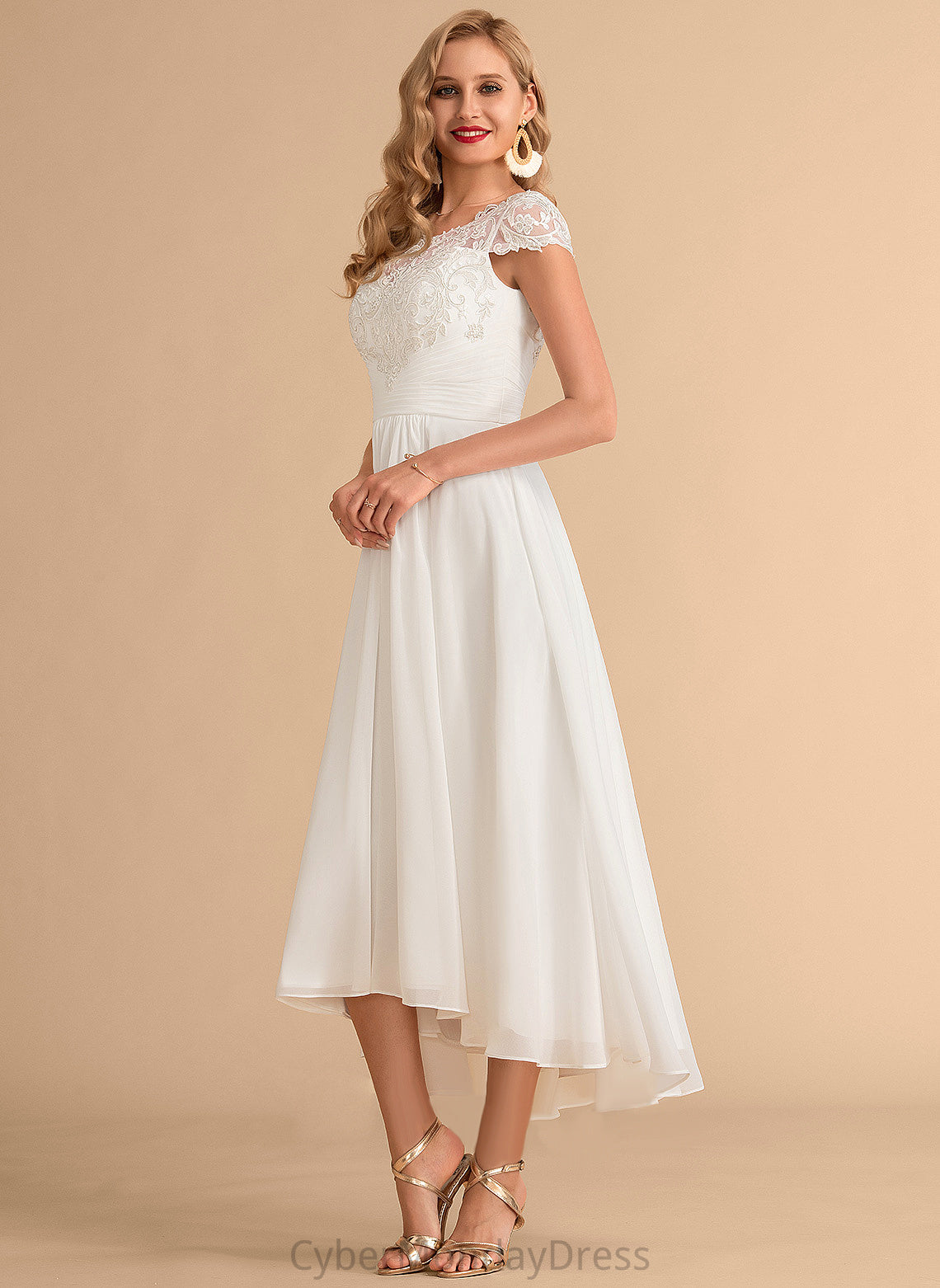 Scoop Lace Asymmetrical Wedding Harriet A-Line Chiffon Wedding Dresses Dress