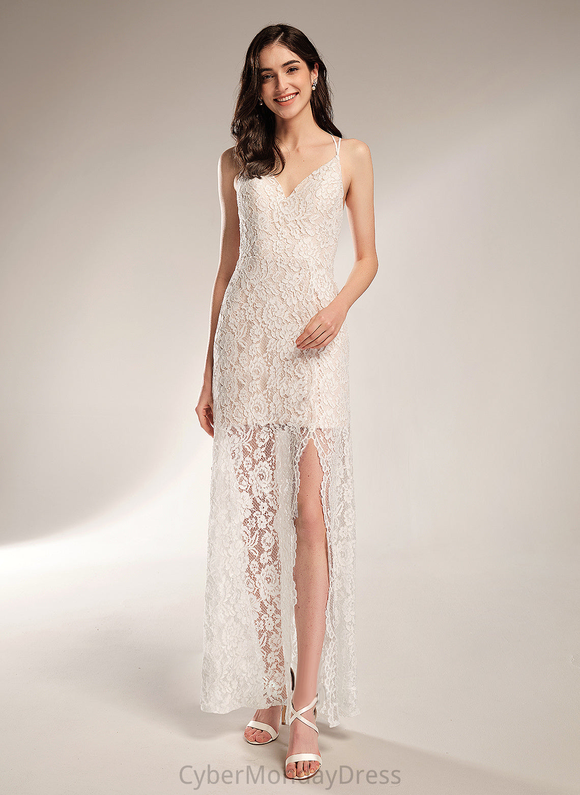 Lace Sheath/Column Floor-Length Marley V-neck Wedding Dress Wedding Dresses