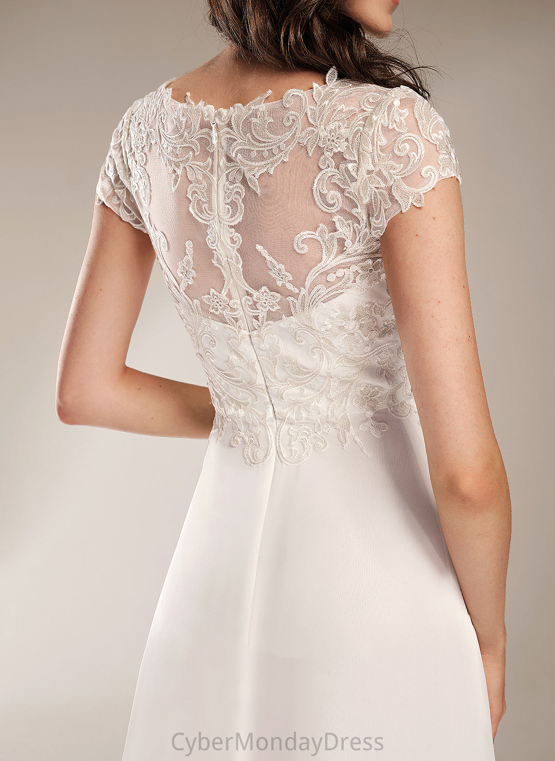 Asymmetrical Lace Chiffon V-neck Dress Wedding Wedding Dresses Londyn A-Line