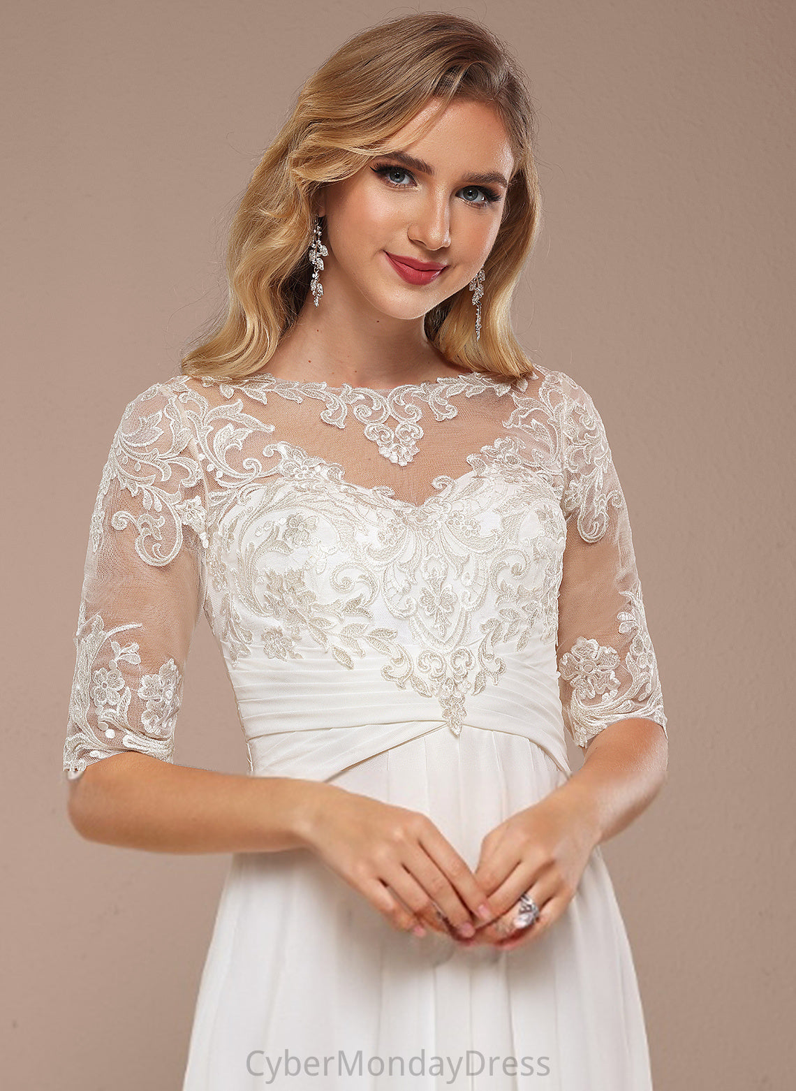 Lace A-Line Chiffon Jordin Dress Boat Asymmetrical Wedding Neck Wedding Dresses