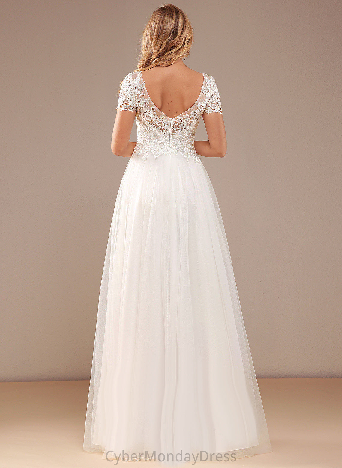 Bridget Wedding Floor-Length Lace Tulle Scoop Neck With Lace Wedding Dresses Dress A-Line