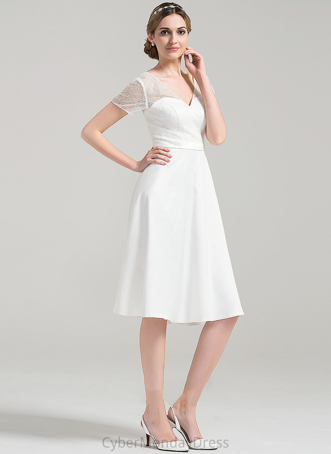 Wedding Dresses Jasmine Knee-Length Dress A-Line Wedding Satin V-neck