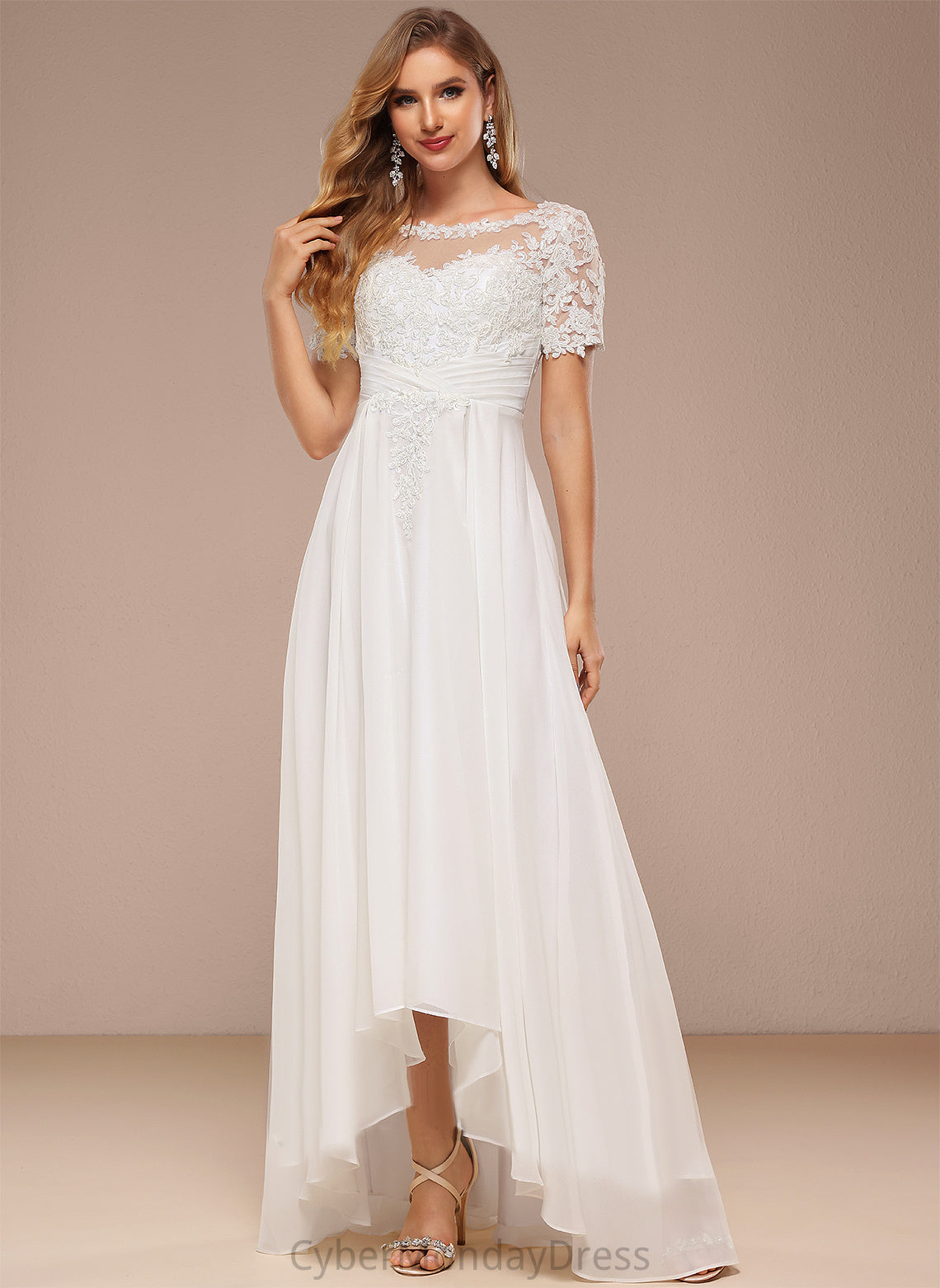 Boat Jaden Wedding Dresses Wedding Neck Asymmetrical A-Line Dress Chiffon Lace