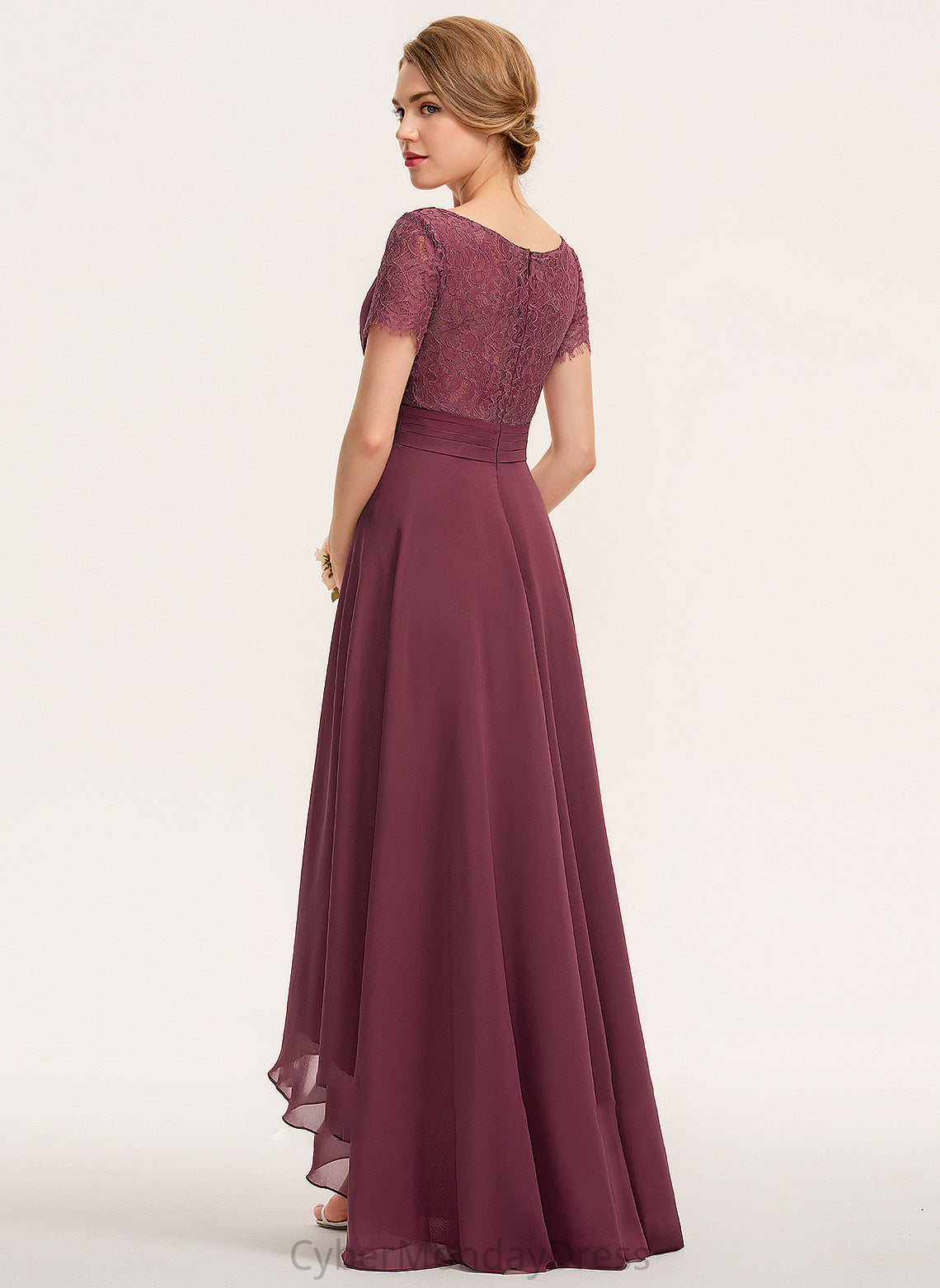 Length Silhouette A-Line Fabric Embellishment V-neck Ruffle Neckline Asymmetrical Juliette Bridesmaid Dresses