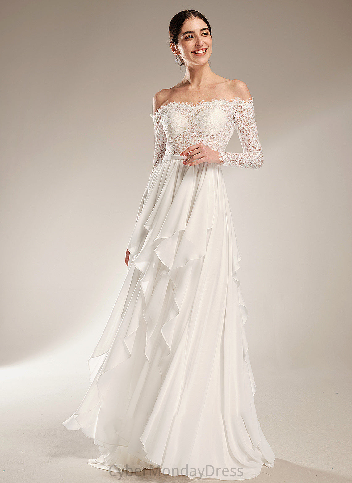 A-Line Train Court Ruffle With Off-the-Shoulder Wedding Wedding Dresses Dress Nydia