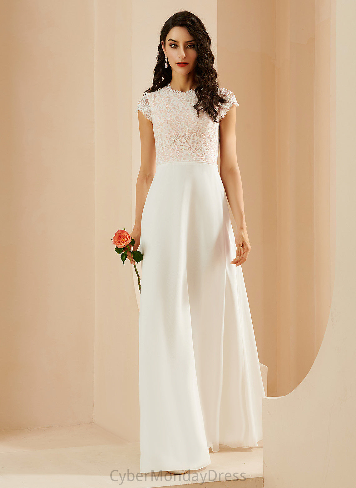 Lace Chiffon Ashley A-Line Scoop Neck Dress Wedding Wedding Dresses Floor-Length With