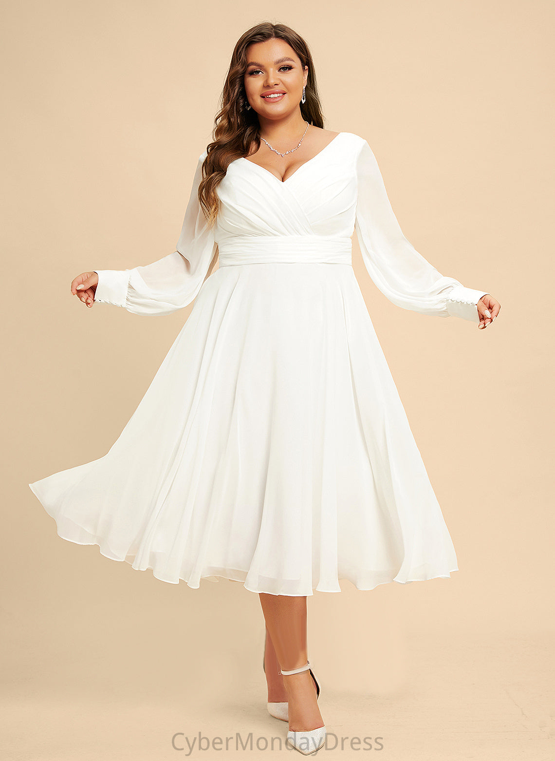 Wedding Tea-Length Wedding Dresses A-Line V-neck Chiffon Dress Madeleine