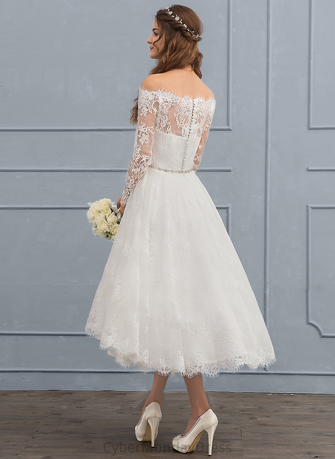 Wedding Corinne With Off-the-Shoulder Asymmetrical Beading Dress Wedding Dresses A-Line Lace