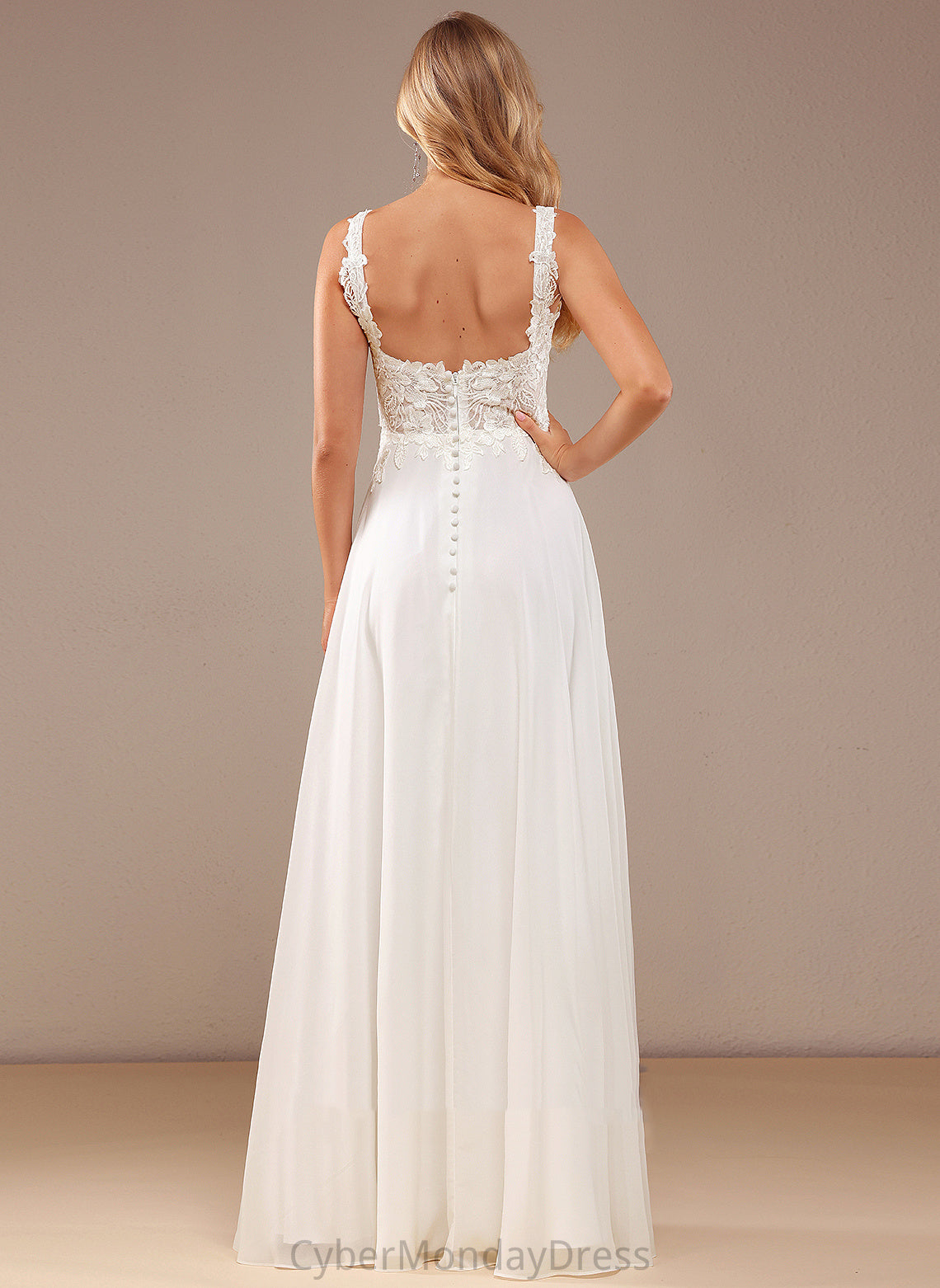 Ali Lace Chiffon Wedding Dresses Square Dress Floor-Length Neckline Sequins A-Line With Wedding Lace