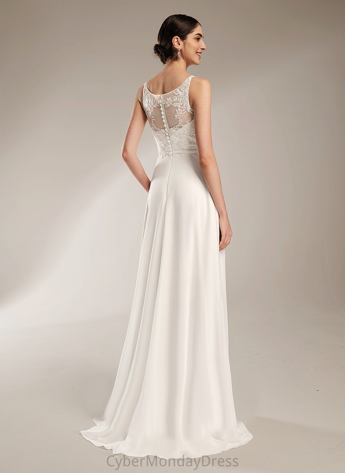 Wedding With Wedding Dresses Aryanna A-Line Sequins Illusion Dress Sweep Train Chiffon Lace