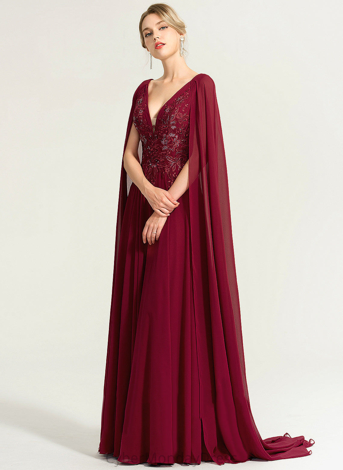 Floor-Length V-neck Chiffon Sequins Dress A-Line Wedding With Wedding Dresses Lace Leilani