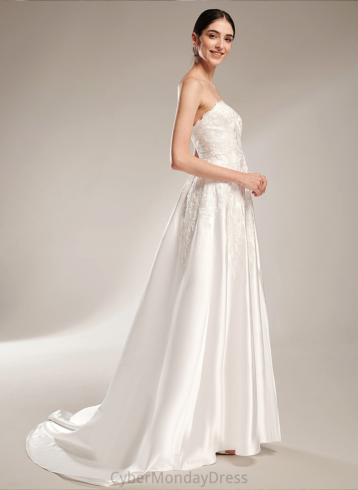 Train Chapel Sweetheart Wedding Wedding Dresses Lace Dress Moira Front Split With Satin Ball-Gown/Princess