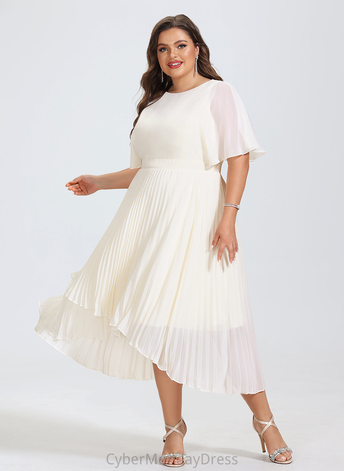 With Wedding Dresses Pleated A-Line Nathalie Dress Wedding Asymmetrical Scoop Chiffon