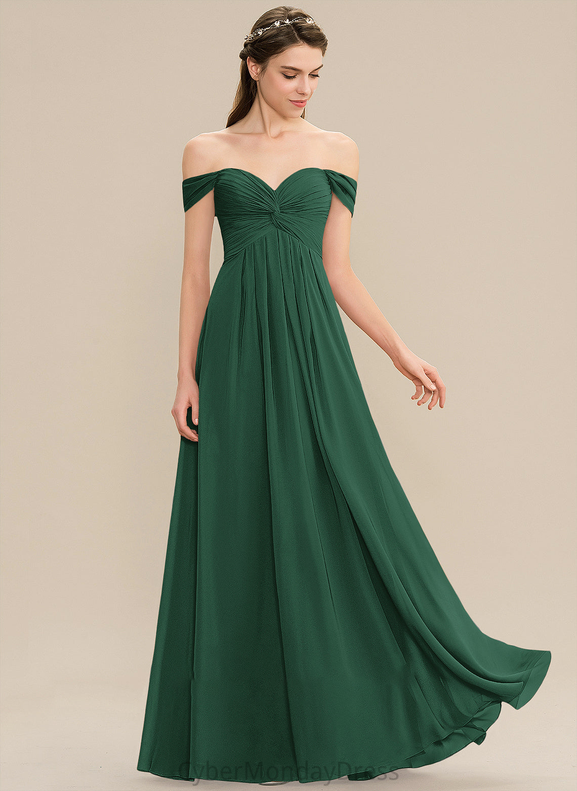 Embellishment Length Neckline Floor-Length Fabric Silhouette Ruffle A-Line Off-the-Shoulder Shyann Bridesmaid Dresses