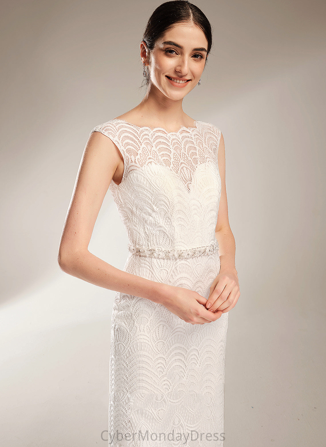 Train Dress Court Beading Sequins Sheath/Column With Wedding Wedding Dresses Lace Scoop Jaslyn Neck