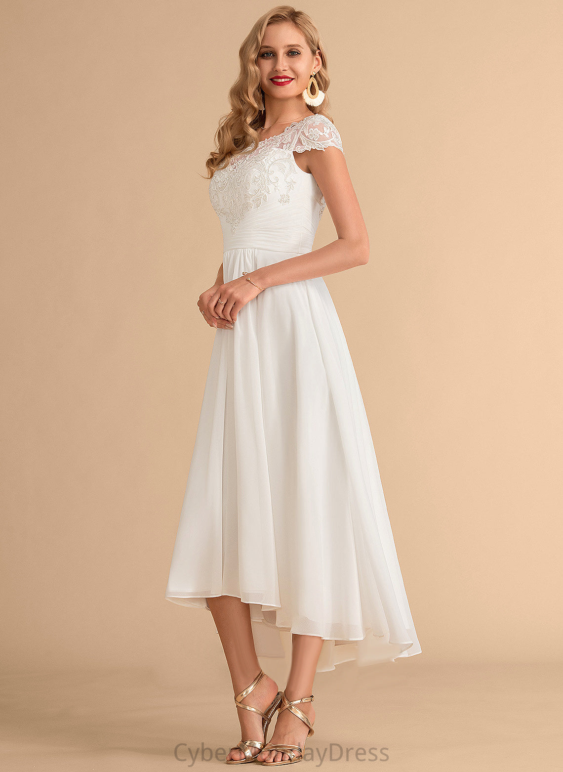 Dress Lace Wedding Wedding Dresses Scoop Asymmetrical Chiffon Lia A-Line Neck