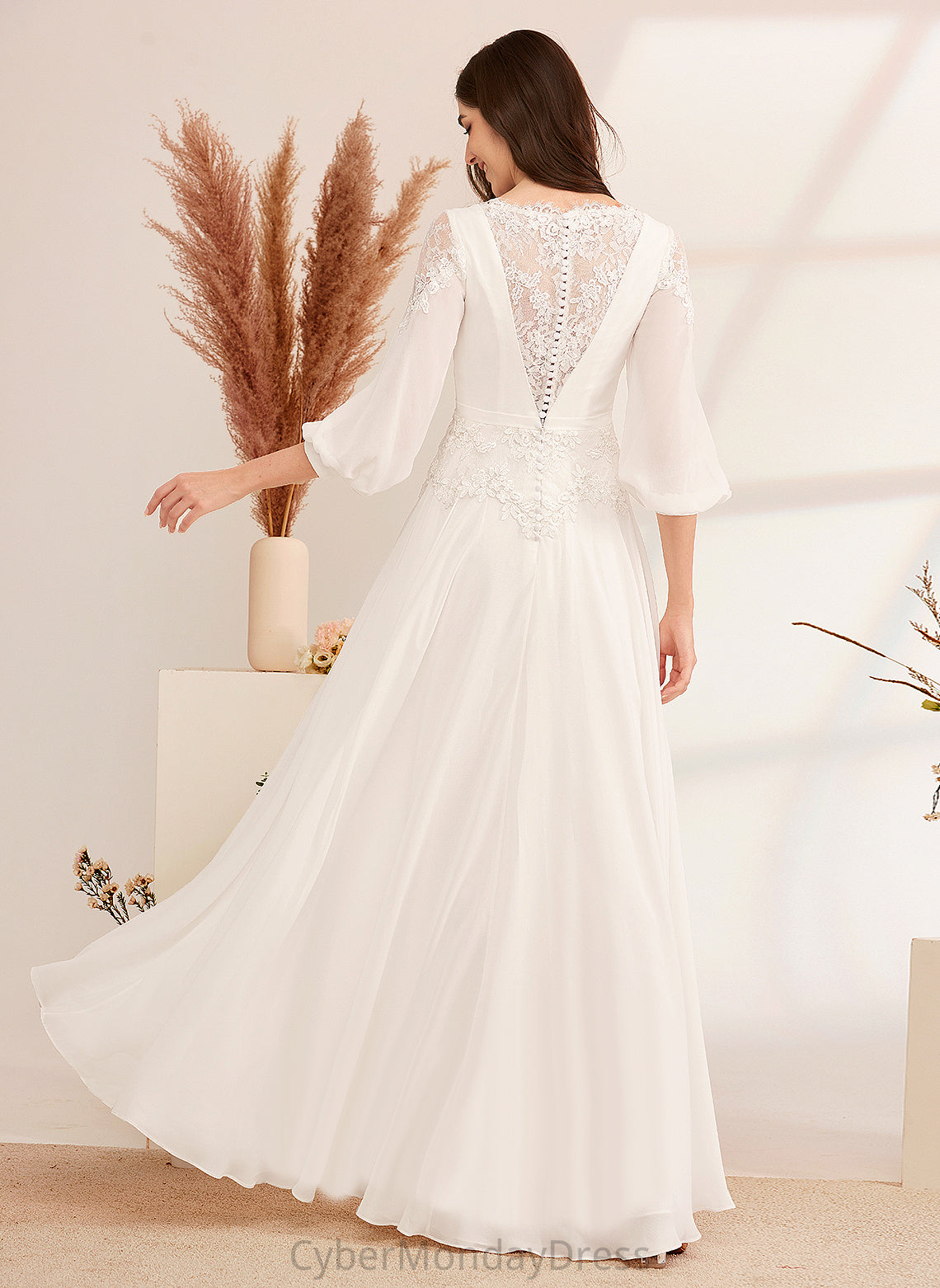 Chiffon Floor-Length Dress A-Line Wedding Dresses Ryann Wedding V-neck