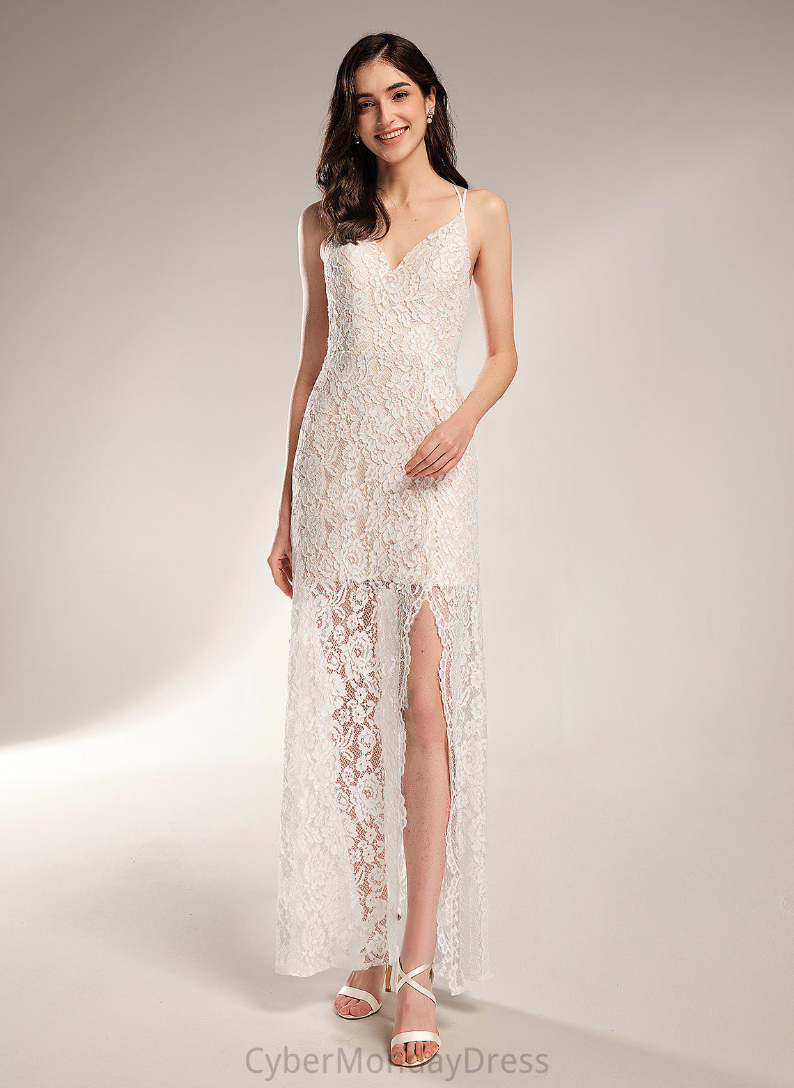 Split Floor-Length Wedding V-neck With Front Wedding Dresses Sheath/Column Carlie Dress