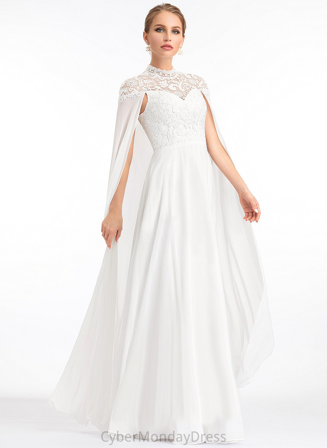 Wedding Wedding Dresses Jillian Chiffon High A-Line Dress Lace Floor-Length Neck