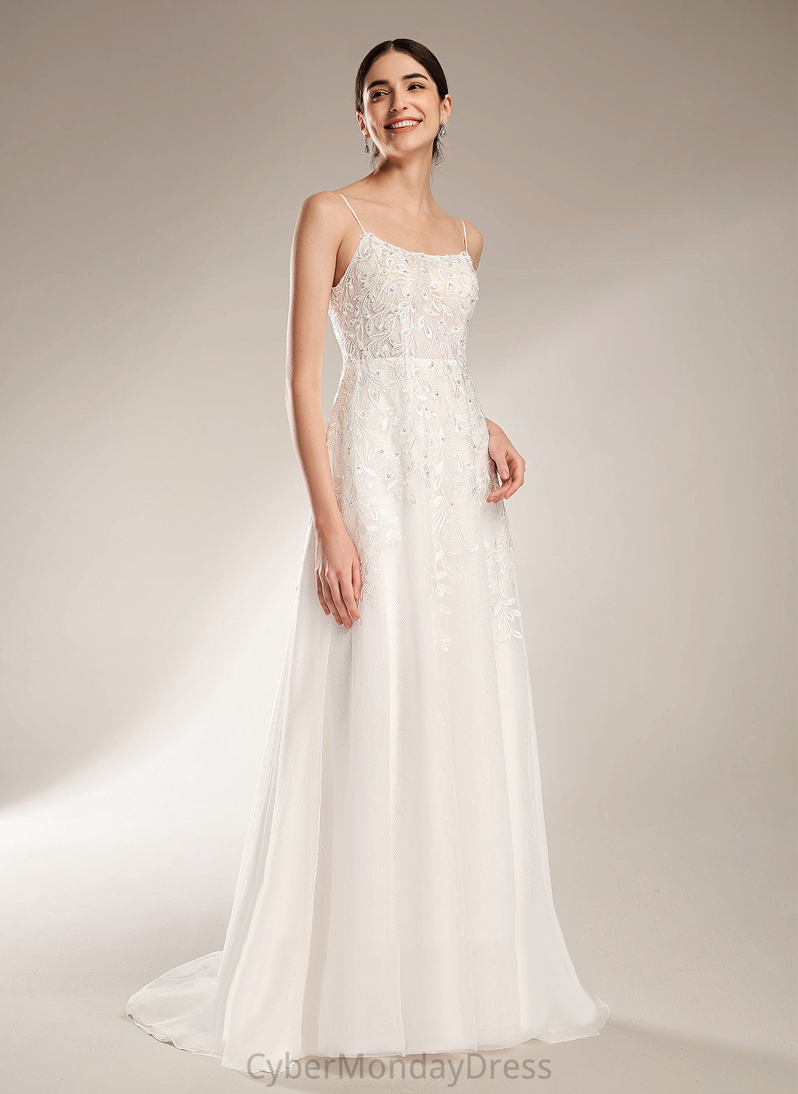 A-Line Tiana Wedding Dresses Sequins Lace Court With Wedding Dress Neckline Beading Tulle Train Square