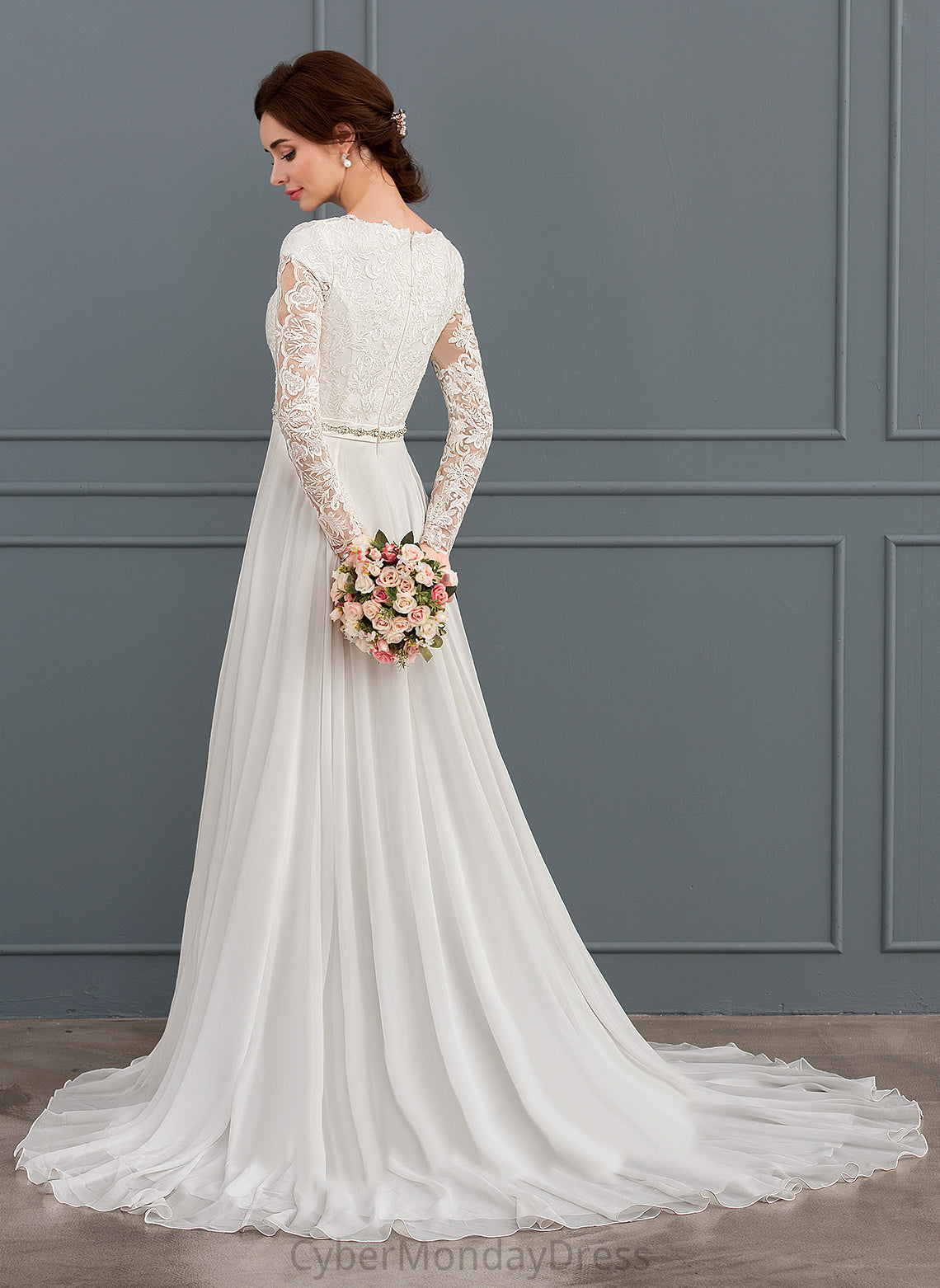 Lace Wedding Train With Chiffon Court Rylee Beading A-Line Dress Wedding Dresses