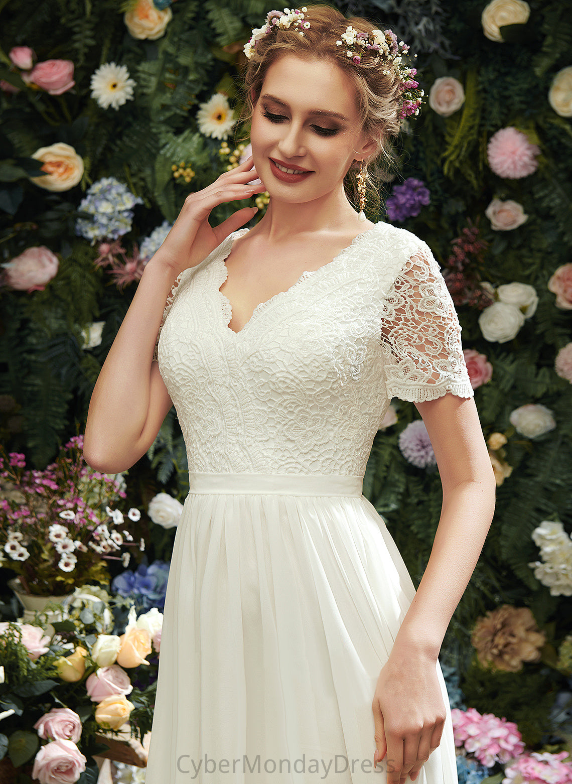 Asymmetrical Lace V-neck A-Line Reina Wedding Dresses With Chiffon Wedding Dress