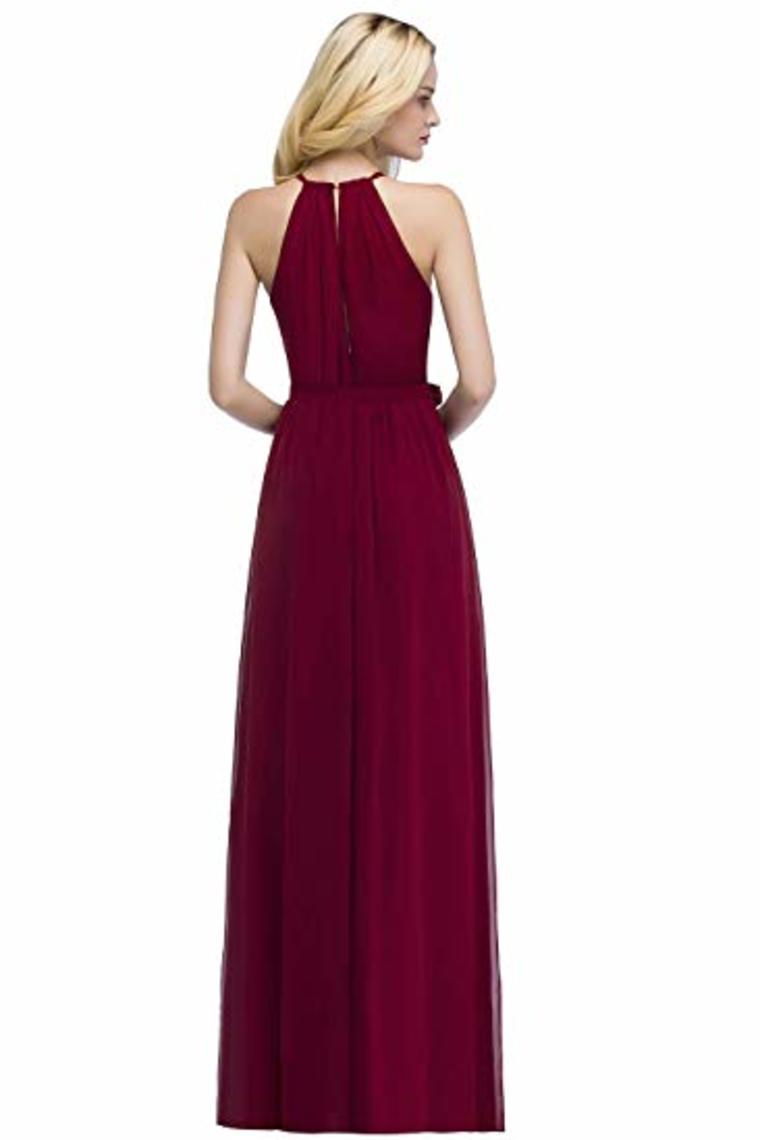 Bow Knot Chiffon Round Neck A Line Sleeveless Wedding Bridesmaid Long Evening Festive Party Dress