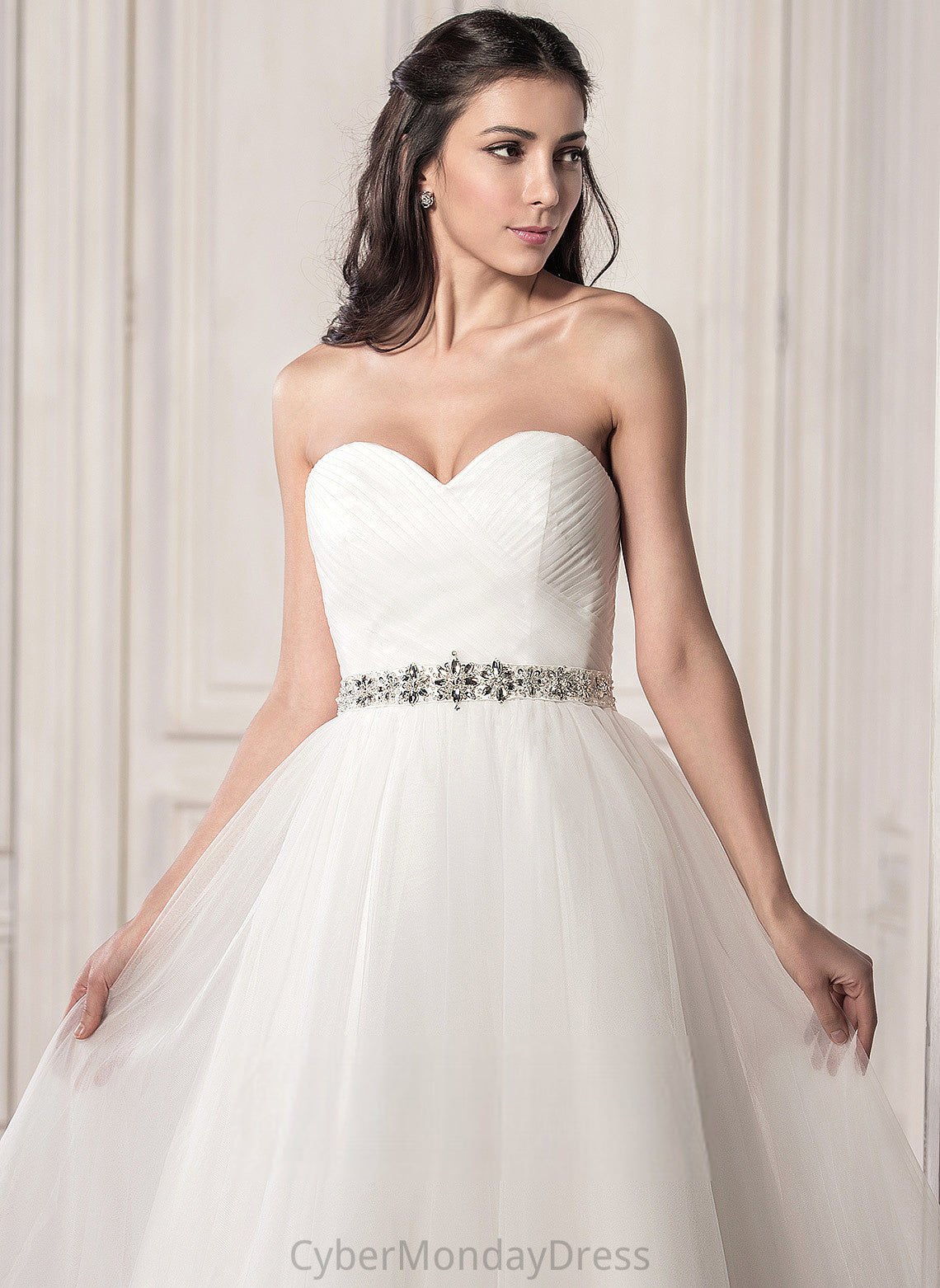 Tea-Length A-Line Beading Jaida With Tulle Sweetheart Dress Sequins Satin Ruffle Wedding Dresses Wedding