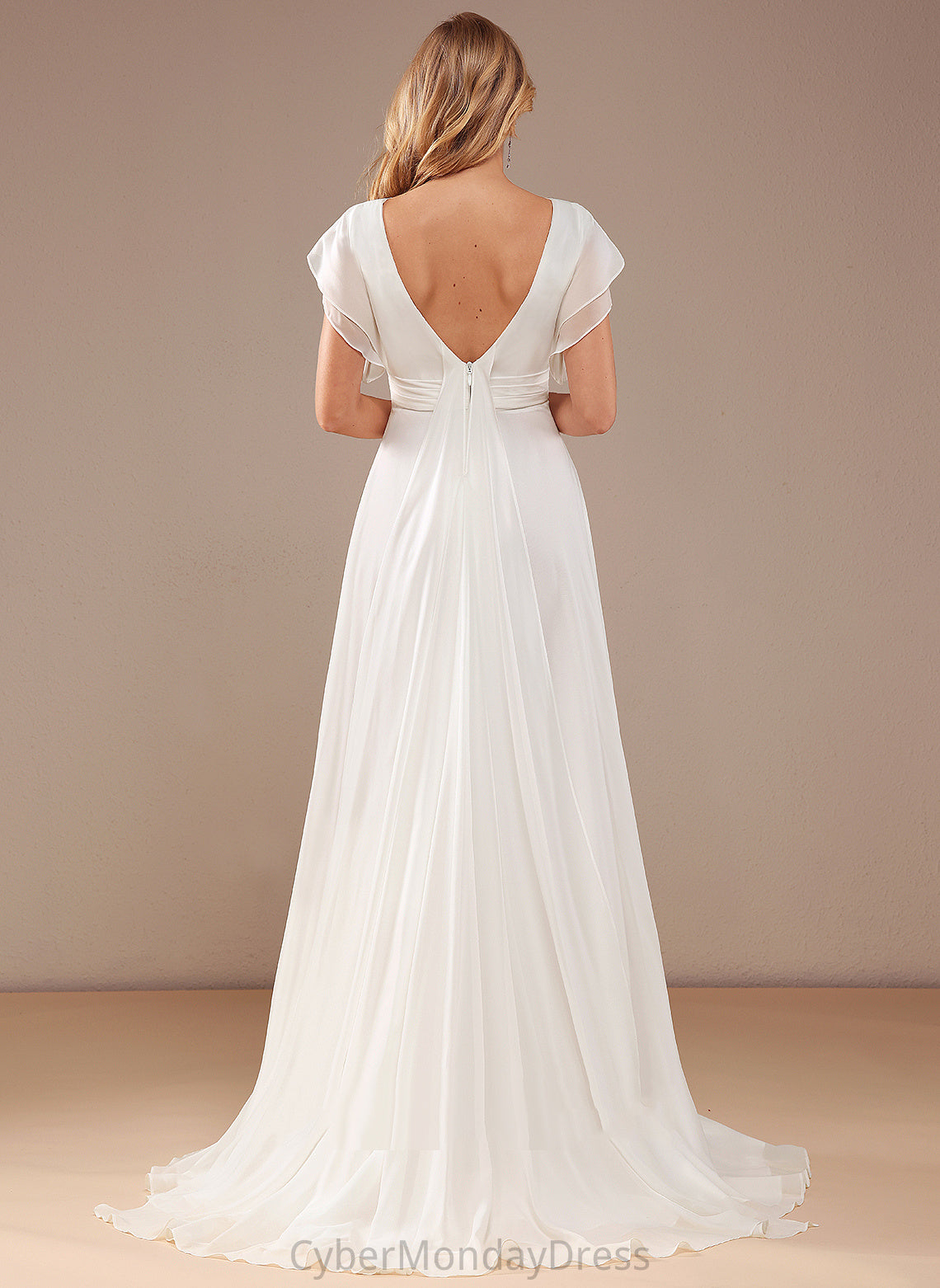 Scoop Dress Arielle Train A-Line Wedding With Beading Wedding Dresses Chiffon Neck Sweep