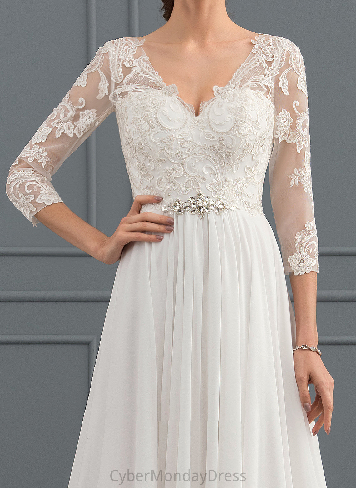 Lace Mikaela Sequins With Sweep Train Dress Chiffon Wedding Dresses Beading A-Line Wedding V-neck