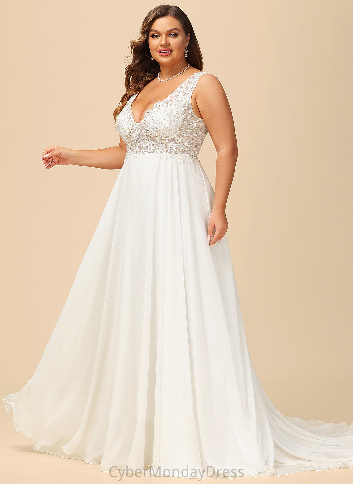 Dress Court Jayda V-neck Train Wedding Dresses Lace Wedding Chiffon A-Line