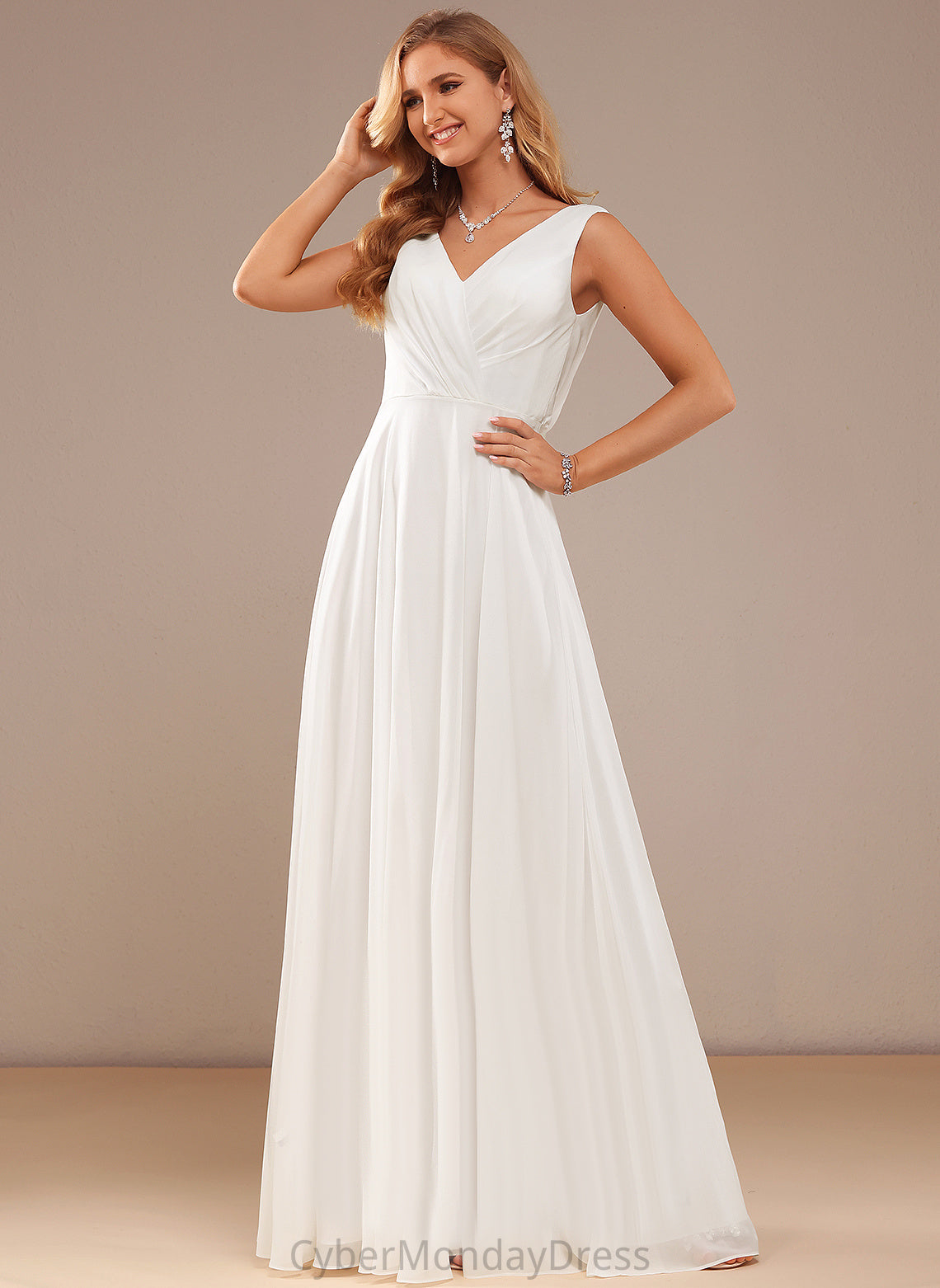 Wedding Dresses A-Line V-neck Floor-Length Chiffon Julie Wedding Dress Lace