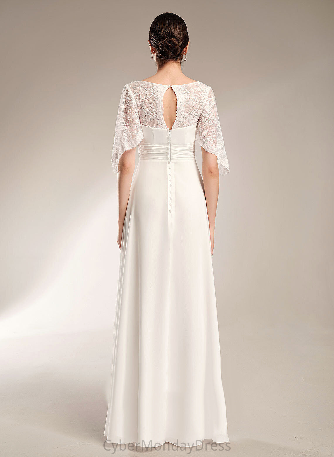 Dress Sheath/Column Chiffon Lace Sylvia With Wedding Wedding Dresses Floor-Length V-neck