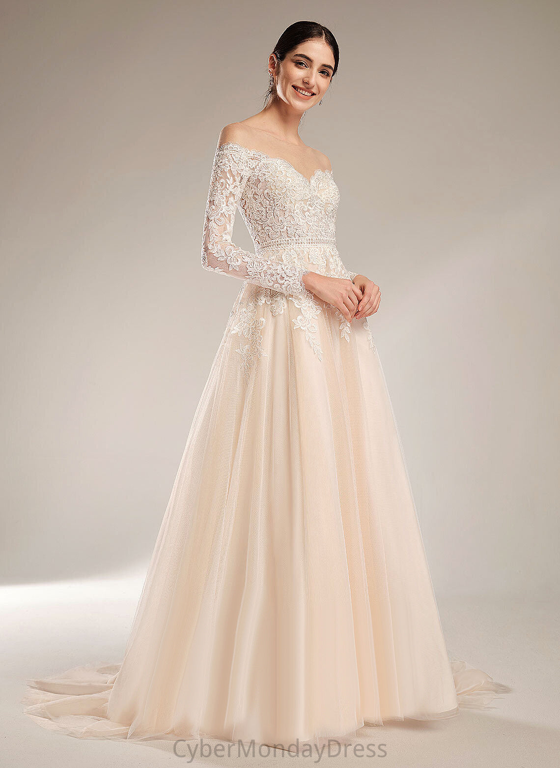 Chapel Zariah Train Dress Lace Wedding Dresses Ball-Gown/Princess Sequins Illusion Wedding With Tulle