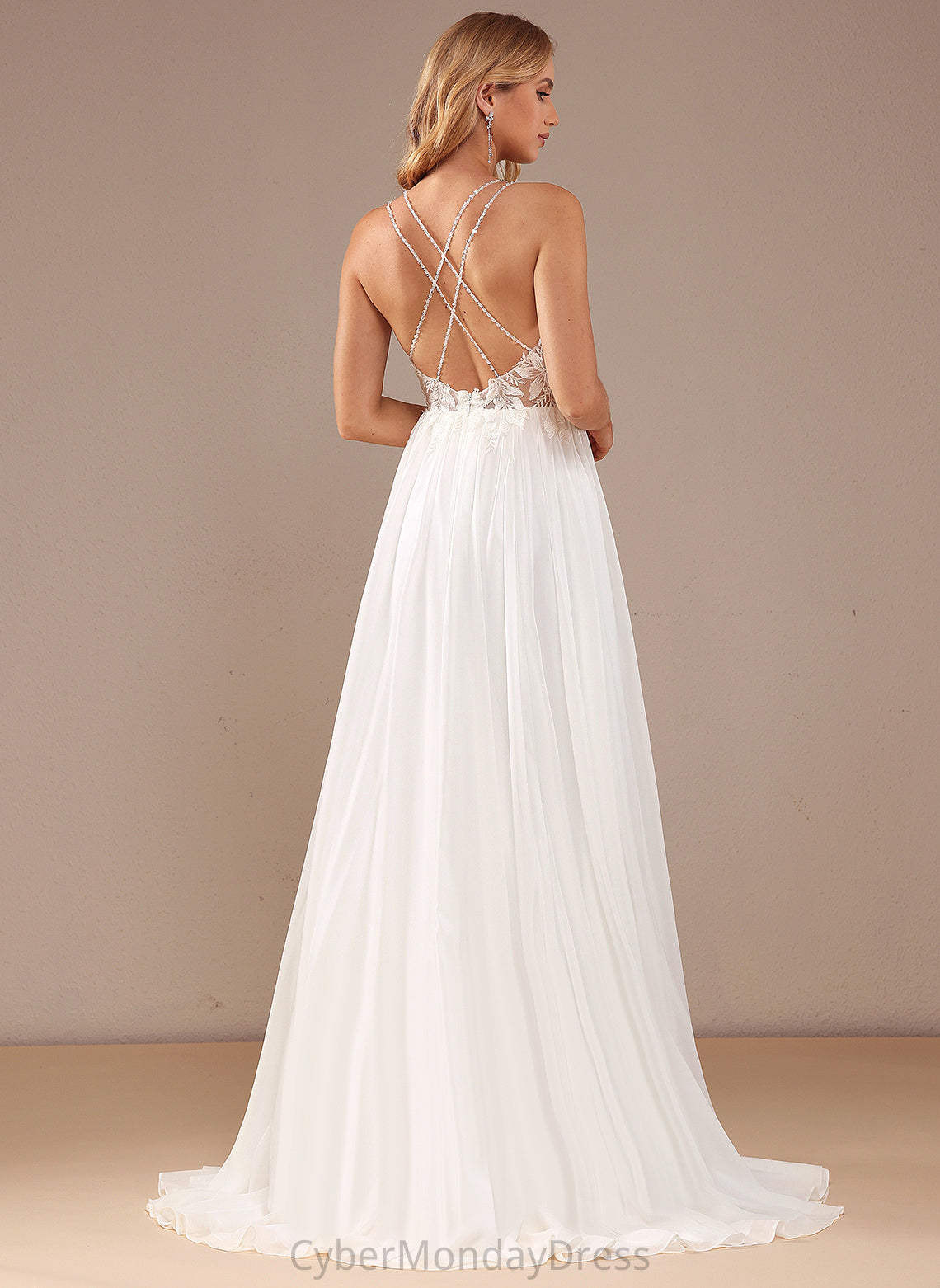 Chiffon Beading A-Line Sequins Lace Train V-neck Sweep Wedding Dresses With Aryana Dress Wedding