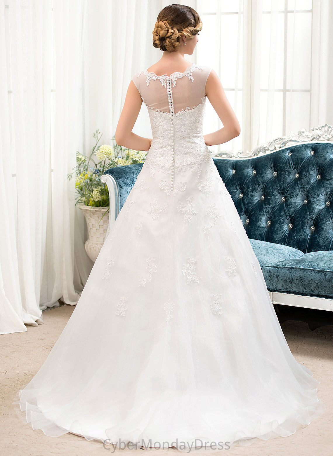 Illusion Sweep Wedding Dresses Organza Dress With Ball-Gown/Princess Lace Tulle Train Sequins Wedding Kylee Beading