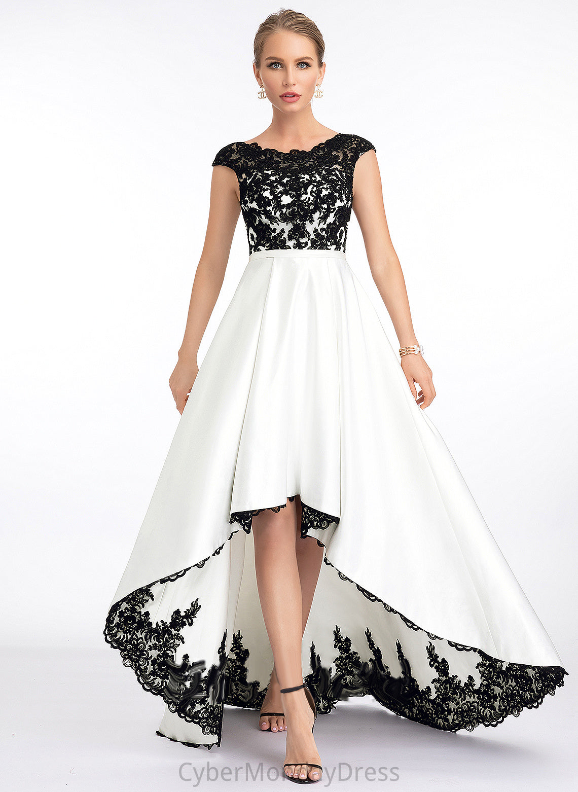 Dress Asymmetrical Wedding Cailyn A-Line Lace Scoop Illusion Satin Wedding Dresses